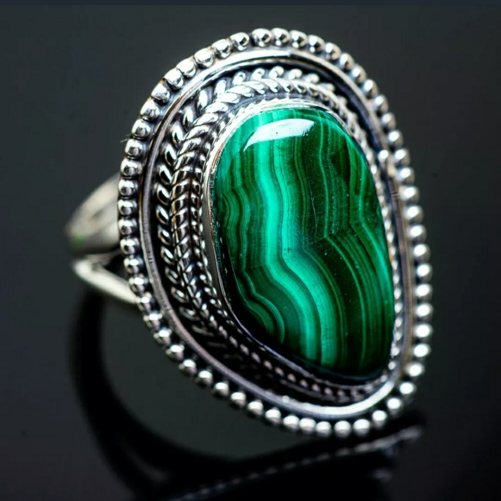 Large Sterling Silver Malachite Ring - image 2